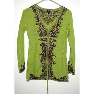 Lucky Brand Small Green Babydoll Tunic Blouse Top